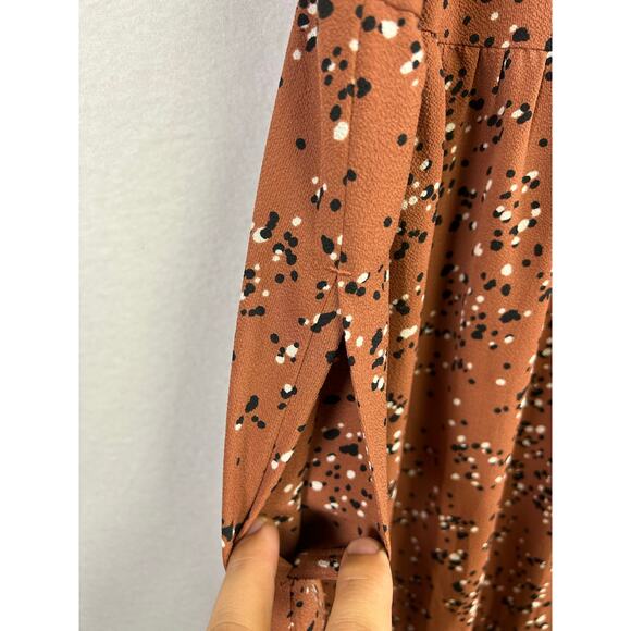 Boho Feminine Brannan Brown Dress – Rust with Black & White Dots, Size L - Picture 7 of 11